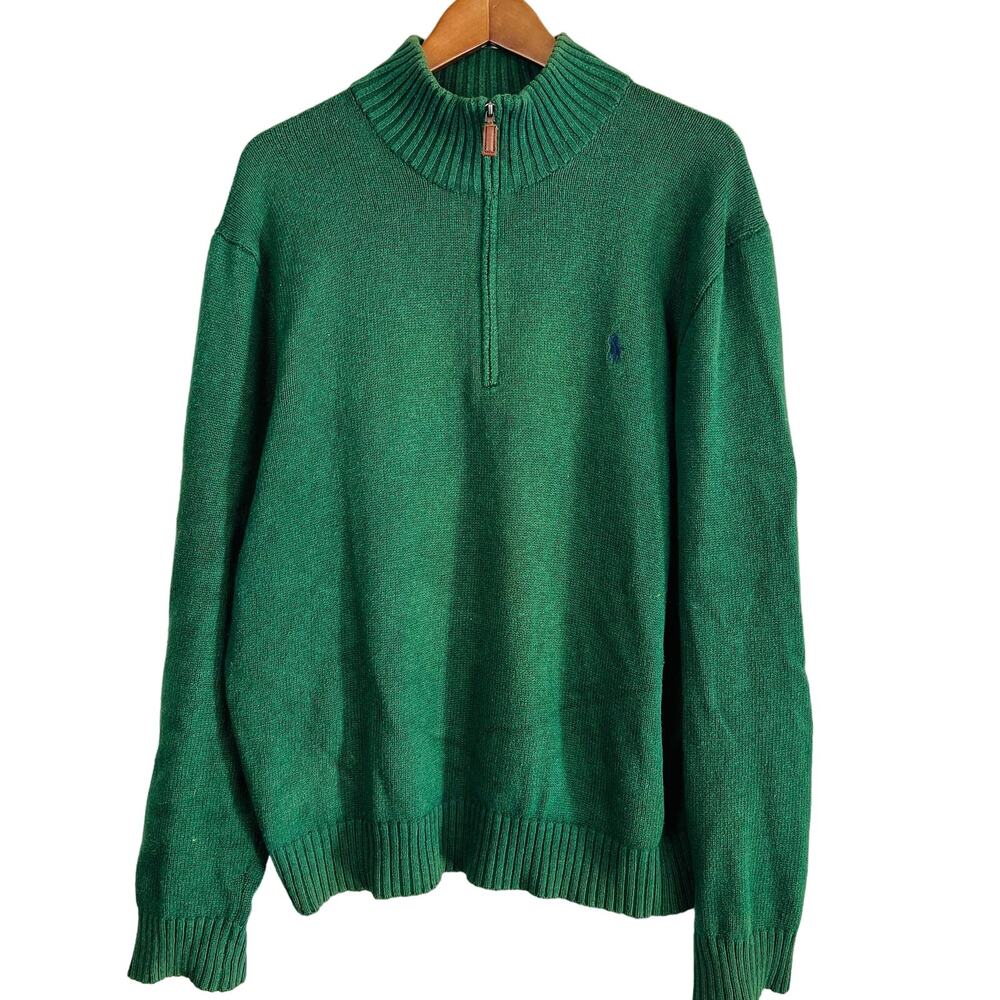 Vintage Polo Ralph Lauren Half Zip Sweater Long Sleeve Forest Green Navy Horse L